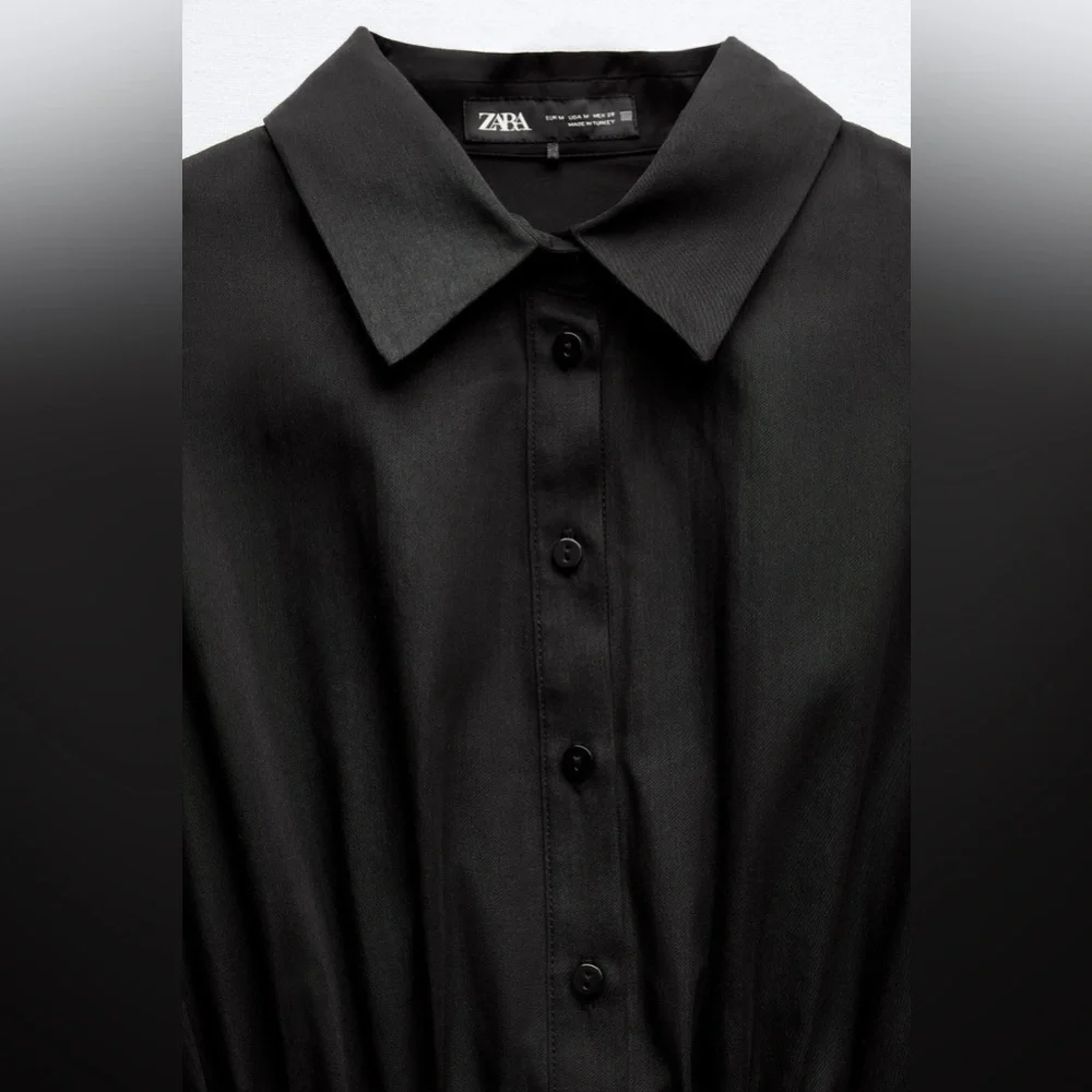 ZARA Satin Effect Black Shirt‎ Midi Dress size XS